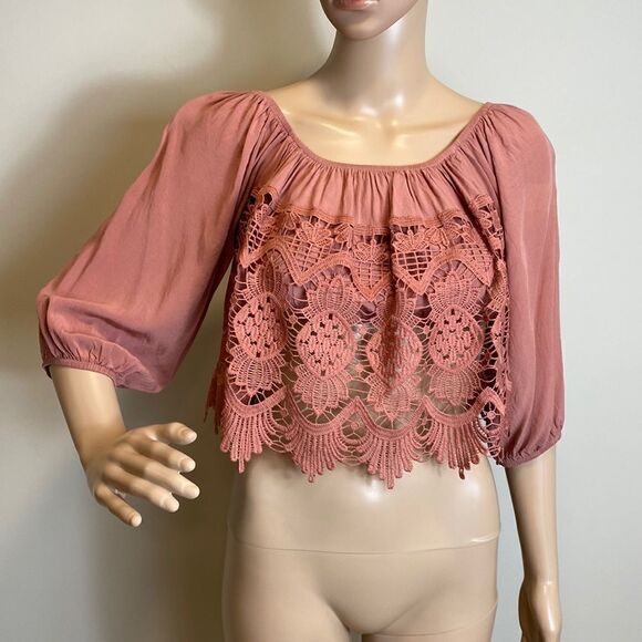 L.A. Hearts bohemian peasant crochet crop top size S - Picture 1 of 9